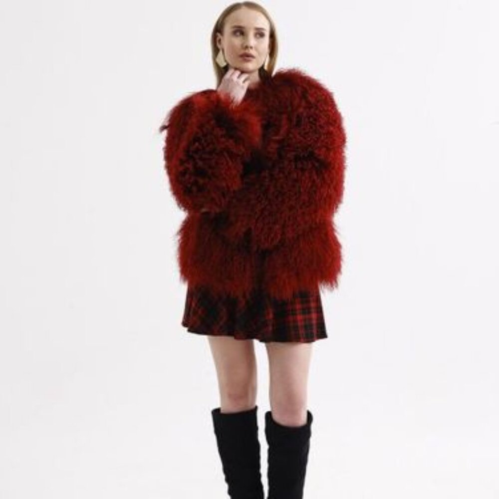 Genuine Tibetan Shearling Jacket – Natural Burgundy